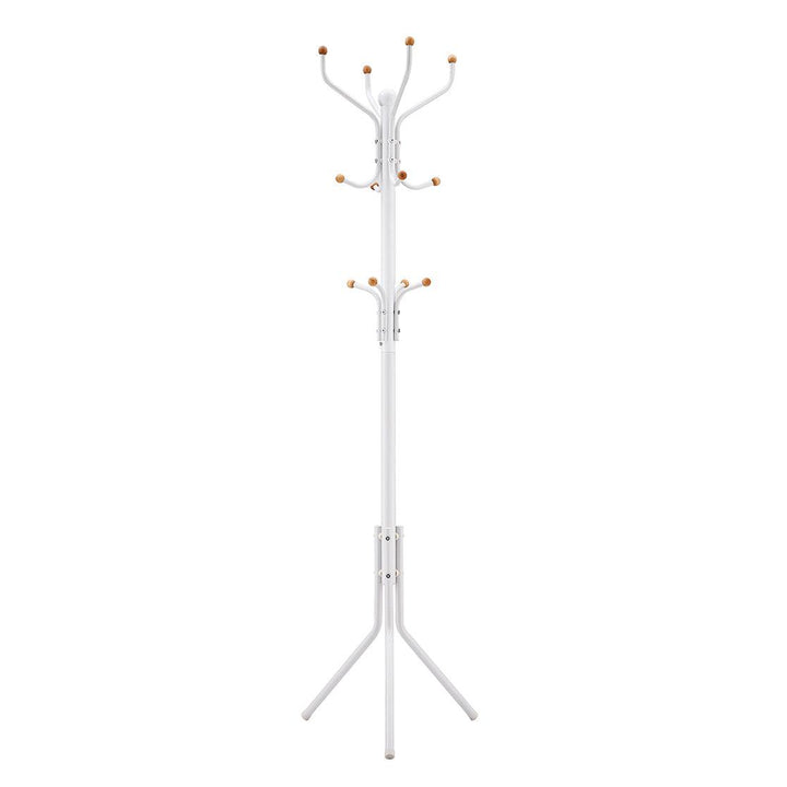 Álló fogas 12 kampóval, stabil fém kabáttartó,182 cm magas, fehér-VASBÚTOR