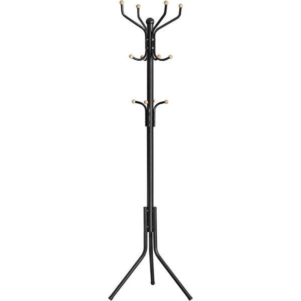 Álló fogas 12 kampóval, stabil fém kabáttartó,182 cm magas, fekete-VASBÚTOR