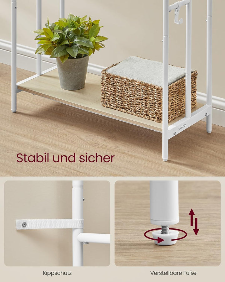 Álló törülközőtartó 3 sínnel 70 x 100 x 30 cm ruhatartó, 2 kampós polc, fehér-VASBÚTOR