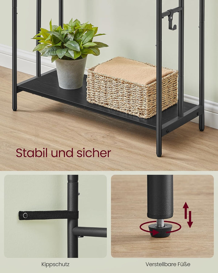 Álló törülközőtartó 3 sínnel 70 x 100 x 30 cm ruhatartó, 2 kampós polc, fekete-VASBÚTOR