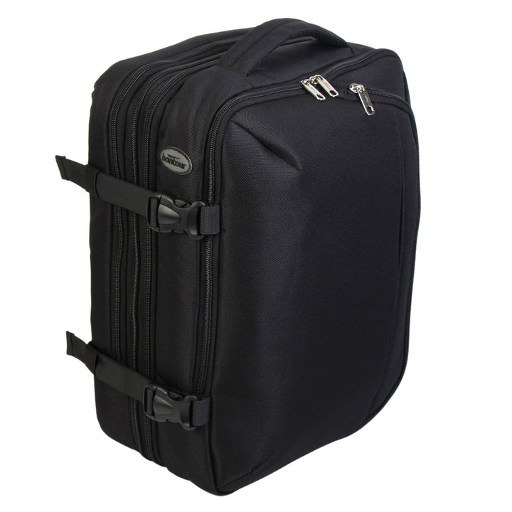 BONTOUR FlexiGo Bővíthető Utazó Hátizsák, WizzAir méretű 40x30x20cm kézipoggyász, Fekete Színben-VASBÚTOR