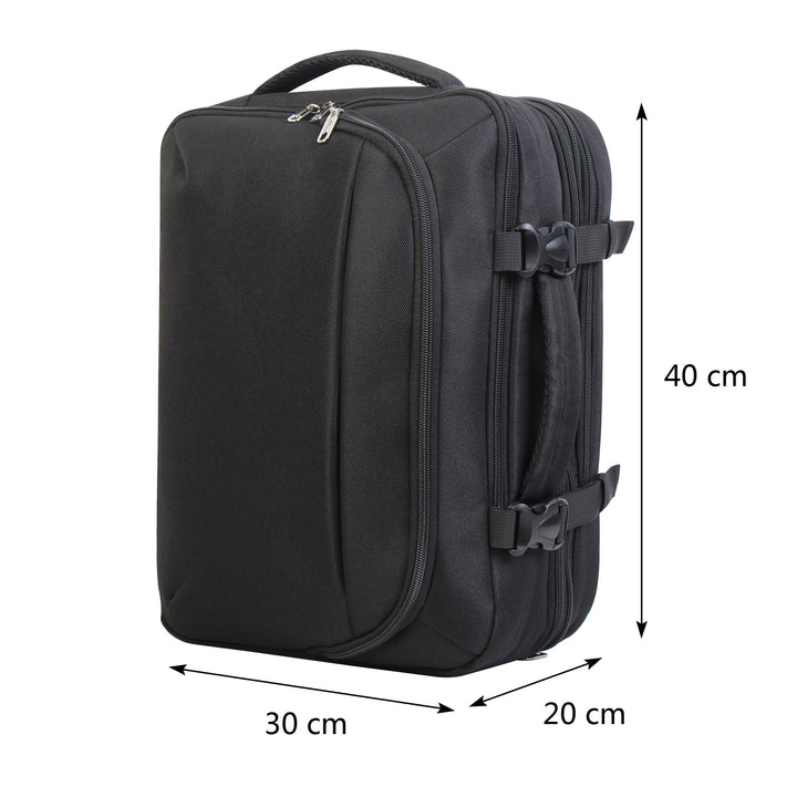 BONTOUR FlexiGo Bővíthető Utazó Hátizsák, WizzAir méretű 40x30x20cm kézipoggyász, Fekete Színben-VASBÚTOR