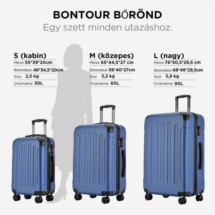 BONTOUR “Vertical” 4 Kerekes Kabin Bőrönd 55x39x20cm Kék-VASBÚTOR