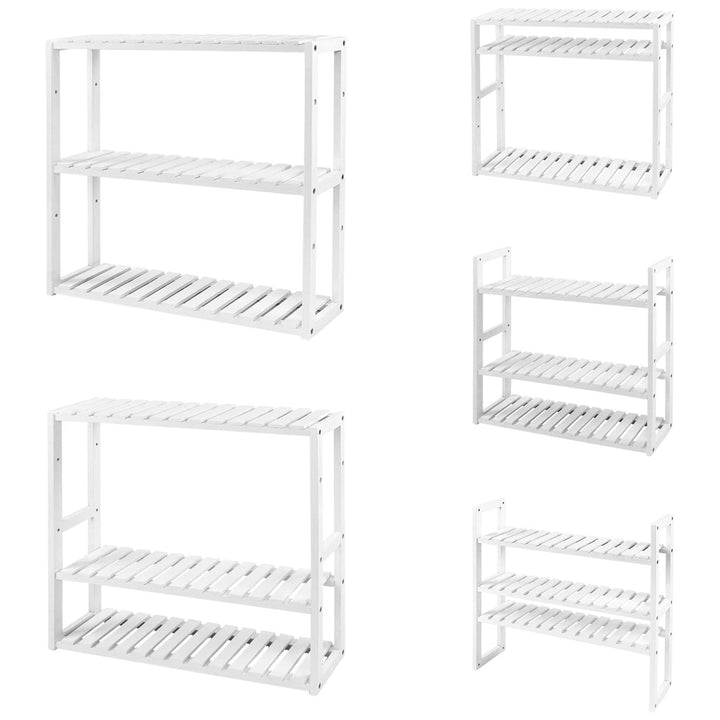 Bambusz polc, állítható magasságú 3 szintes polc 60 x 15 x 54 cm, fehér-VASBÚTOR