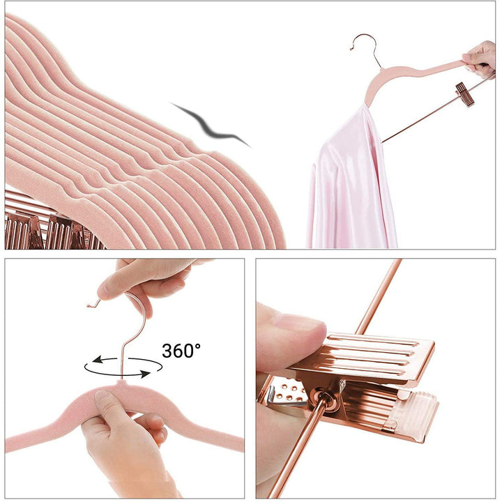 Bársony vállfa 24 db-os, 42,5 cm-es nadrágfogas szett állítható kapcsokkal, Rosegold-VASBÚTOR