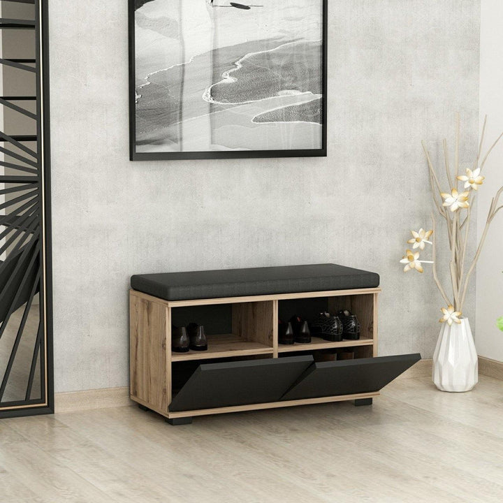 Cipőtároló Drago - Walnut, Black-VASBÚTOR