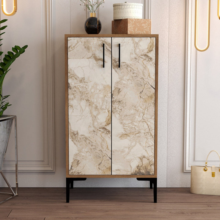 Cipőtároló Prag - Diós, Fehér Marble-VASBÚTOR
