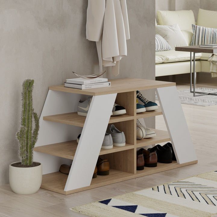 Cipőtároló Pyramid Shoe Bench - Oak, White-VASBÚTOR
