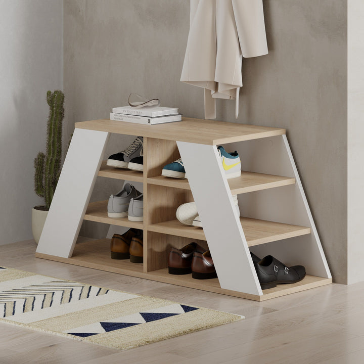 Cipőtároló Pyramid Shoe Bench - Oak, White-VASBÚTOR
