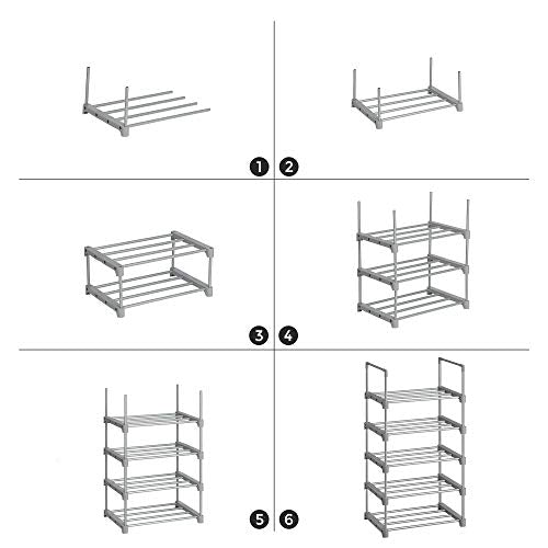 Cipőtartó, 5 szintes cipőtároló fémkerettel, szürke-VASBÚTOR