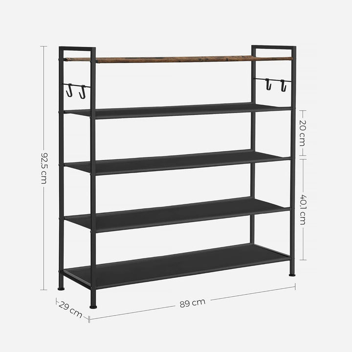Cipőtartó 5 szintes, fém cipőtartó 20-25 pár cipőhöz, 29x89x92,5 cm, barna-fekete-VASBÚTOR
