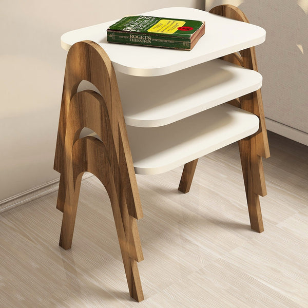 Dohányzóasztal (3 részes) Paris - Walnut, Cream-VASBÚTOR