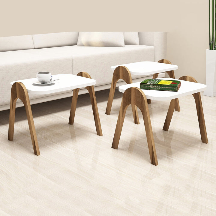 Dohányzóasztal (3 részes) Paris - Walnut, White-VASBÚTOR