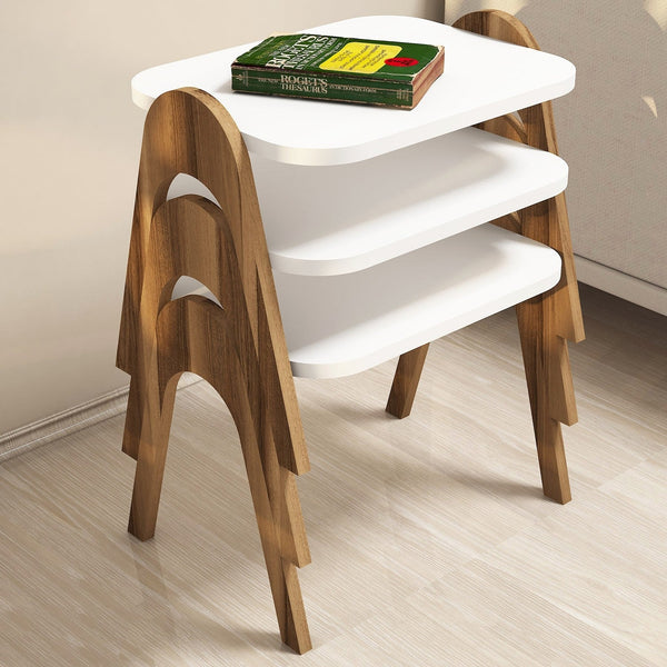 Dohányzóasztal (3 részes) Paris - Walnut, White-VASBÚTOR