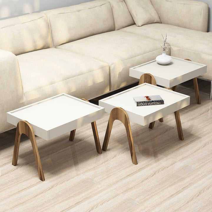 Dohányzóasztal (3 részes) Roma - Walnut, Cream-VASBÚTOR