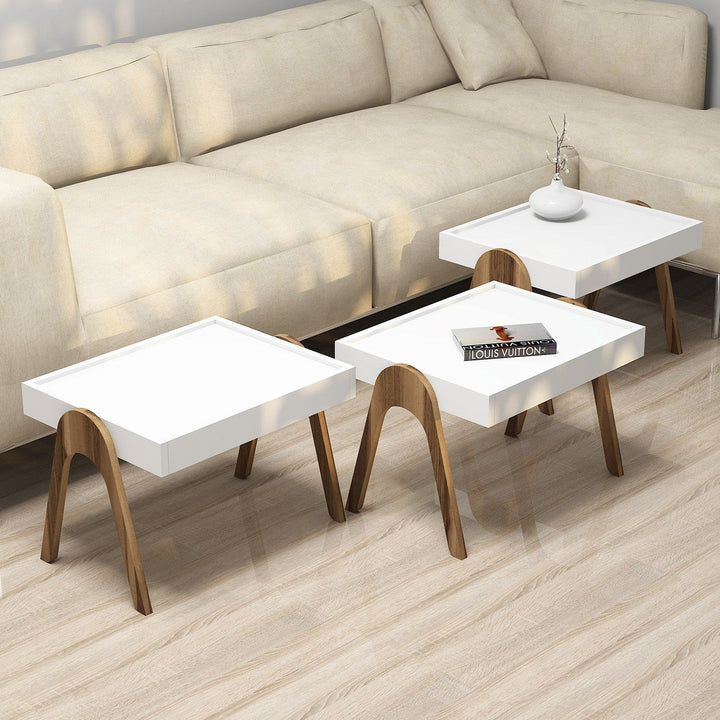 Dohányzóasztal (3 részes) Roma - Walnut, White-VASBÚTOR
