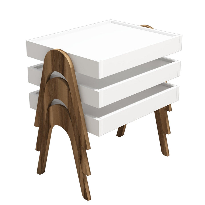 Dohányzóasztal (3 részes) Roma - Walnut, White-VASBÚTOR