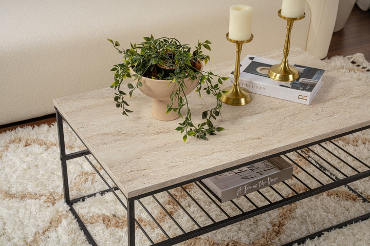 Dohányzóasztal Asude - Fekete, Travertine-VASBÚTOR