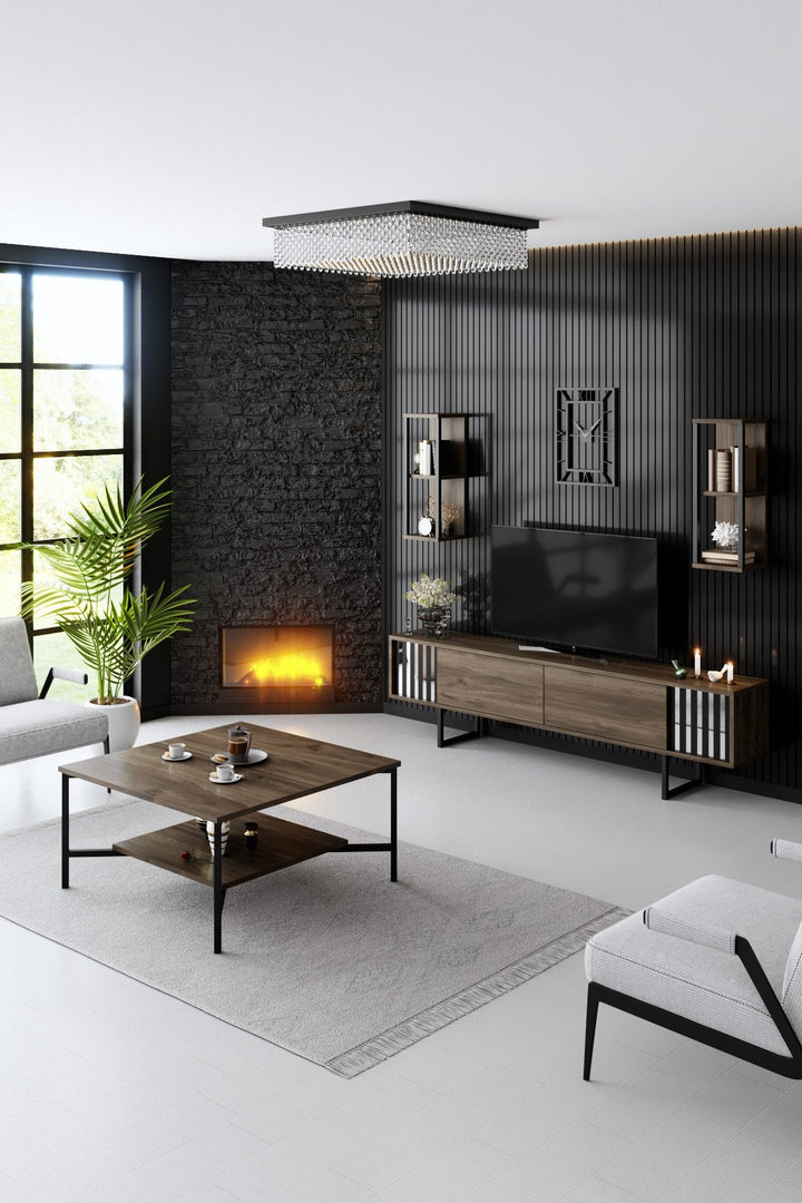 Dohányzóasztal Black Line - Walnut, Black-VASBÚTOR