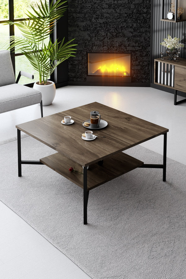 Dohányzóasztal Black Line - Walnut, Black-VASBÚTOR
