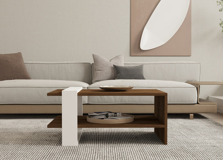 Dohányzóasztal Gaye - Walnut, White-VASBÚTOR
