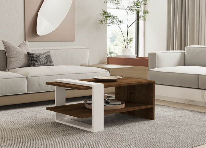 Dohányzóasztal Gaye - Walnut, White-VASBÚTOR