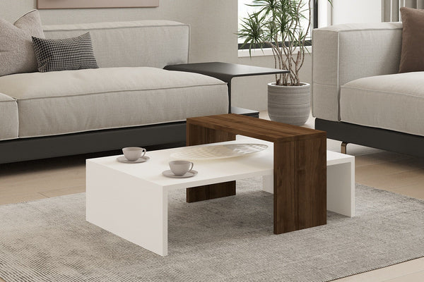 Dohányzóasztal Glow - White, Walnut-VASBÚTOR
