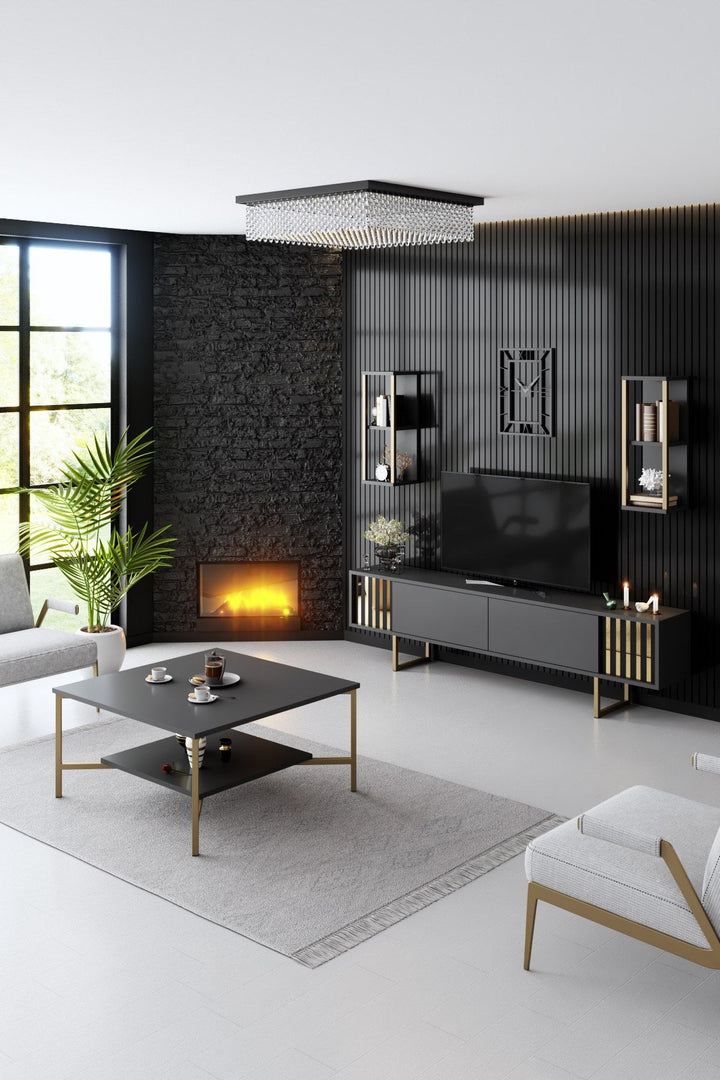 Dohányzóasztal Gold Line - Anthracite, Black-VASBÚTOR