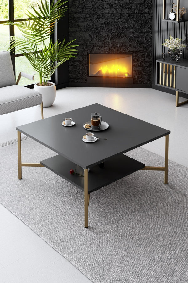 Dohányzóasztal Gold Line - Anthracite, Black-VASBÚTOR