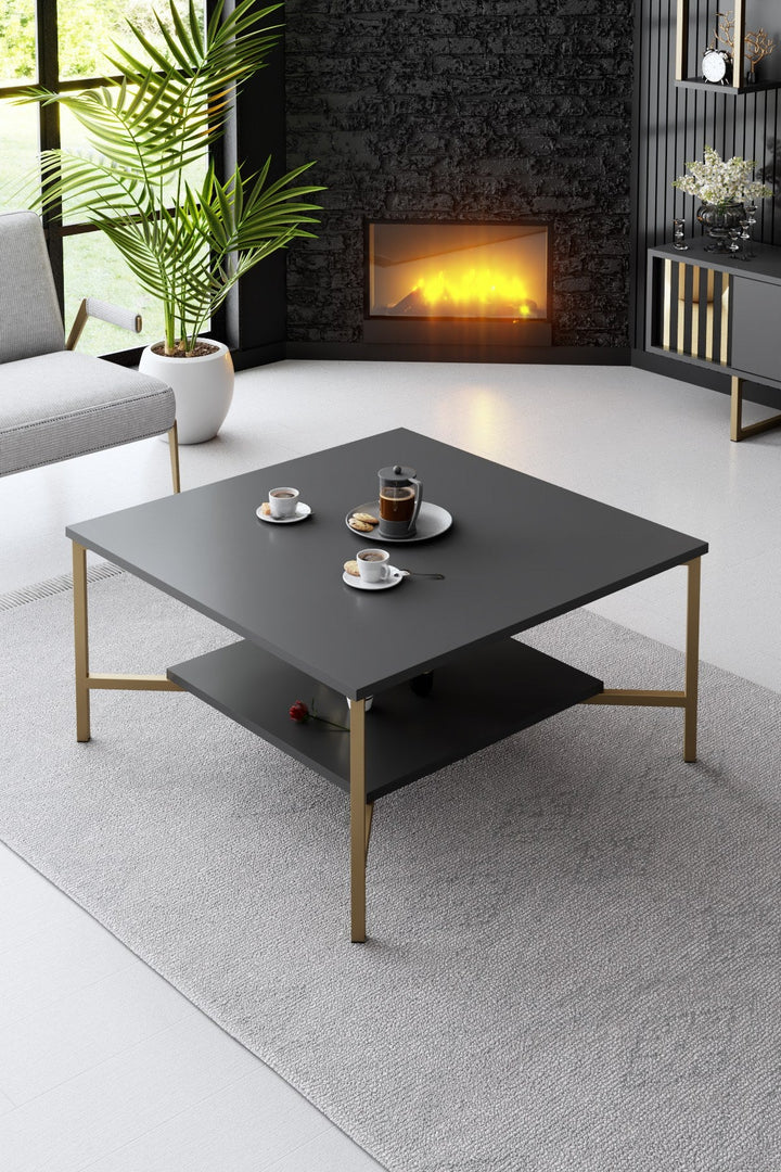Dohányzóasztal Gold Line - Anthracite, Black-VASBÚTOR