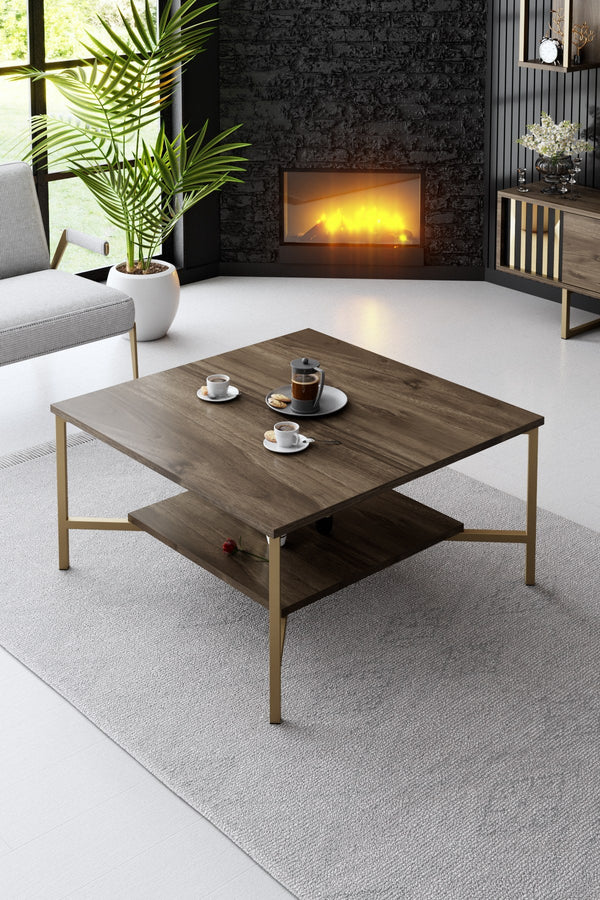 Dohányzóasztal Gold Line - Walnut, Black-VASBÚTOR