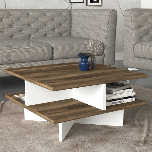 Dohányzóasztal Hamton - Walnut, White-VASBÚTOR