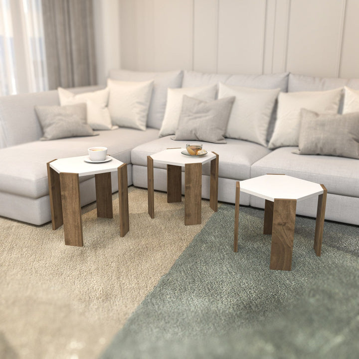 Dohányzóasztal Lori - White, Walnut-VASBÚTOR