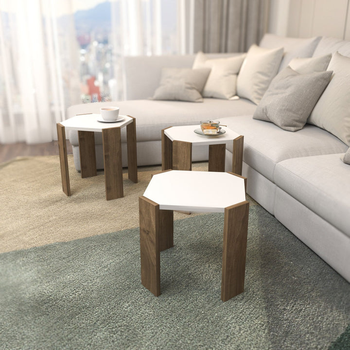 Dohányzóasztal Lori - White, Walnut-VASBÚTOR