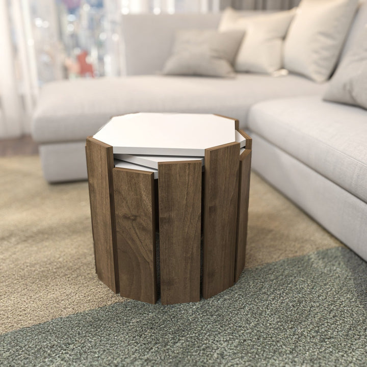 Dohányzóasztal Lori - White, Walnut-VASBÚTOR