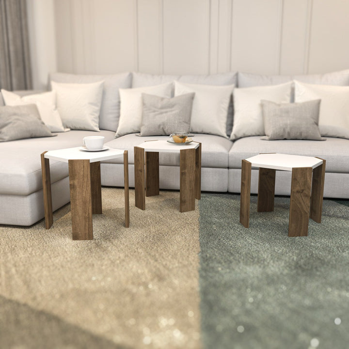 Dohányzóasztal Lori - White, Walnut-VASBÚTOR