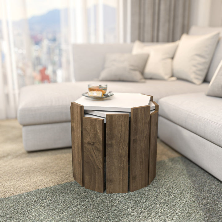 Dohányzóasztal Lori - White, Walnut-VASBÚTOR