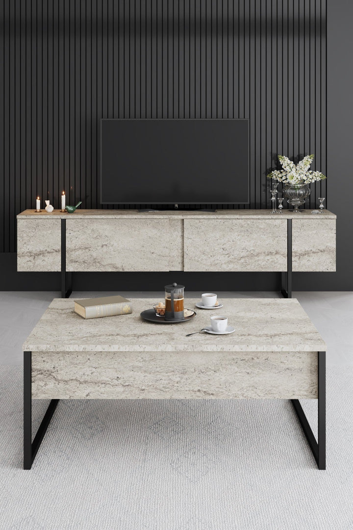 Dohányzóasztal Luxe - Travertine, Black-VASBÚTOR