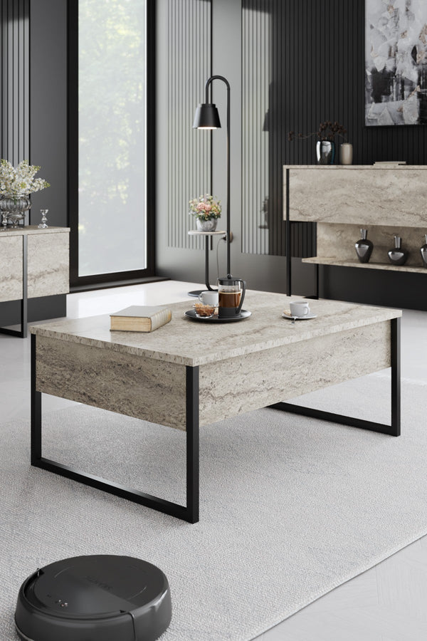 Dohányzóasztal Luxe - Travertine, Black-VASBÚTOR
