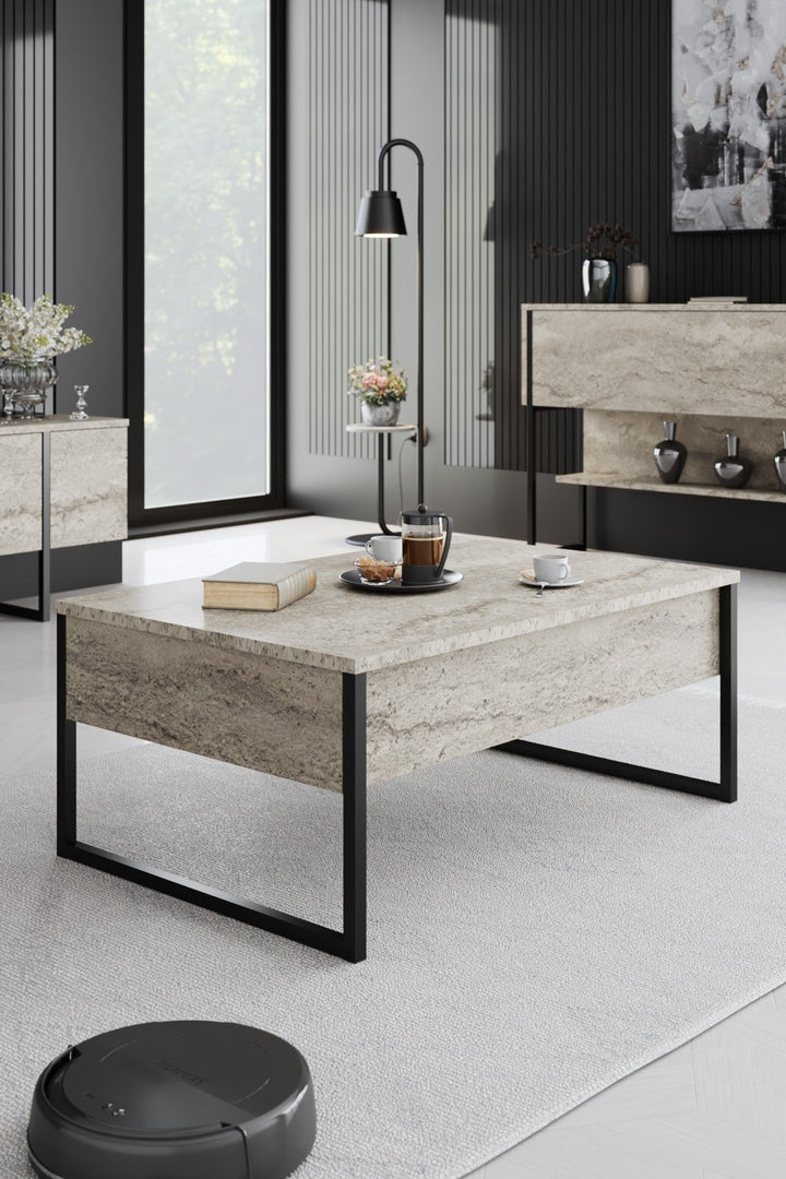Dohányzóasztal Luxe - Travertine, Black-VASBÚTOR