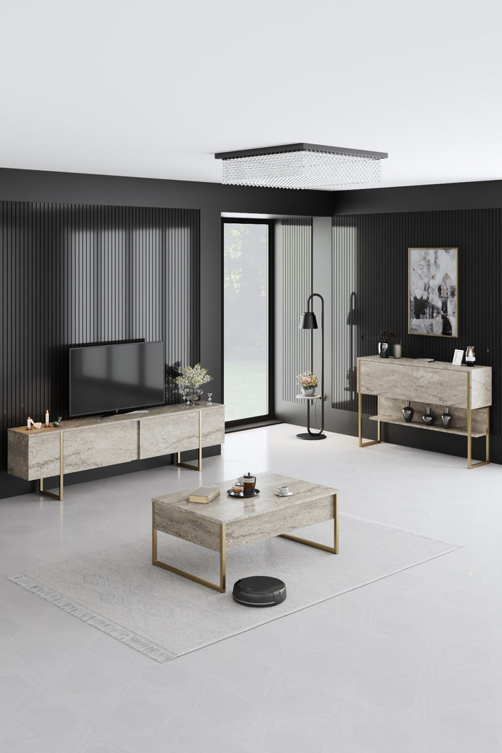 Dohányzóasztal Luxe - Travertine, Gold-VASBÚTOR