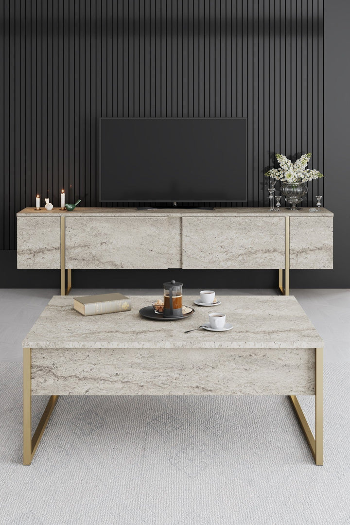 Dohányzóasztal Luxe - Travertine, Gold-VASBÚTOR