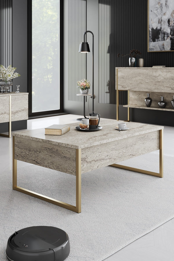 Dohányzóasztal Luxe - Travertine, Gold-VASBÚTOR