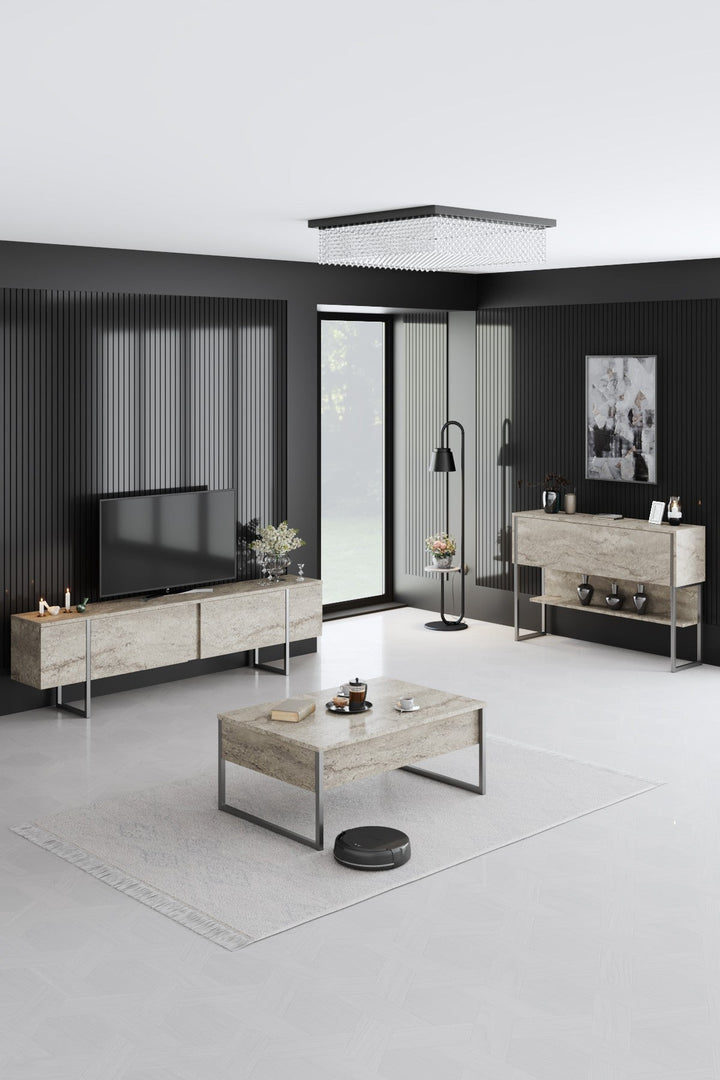 Dohányzóasztal Luxe - Travertine, Silver-VASBÚTOR