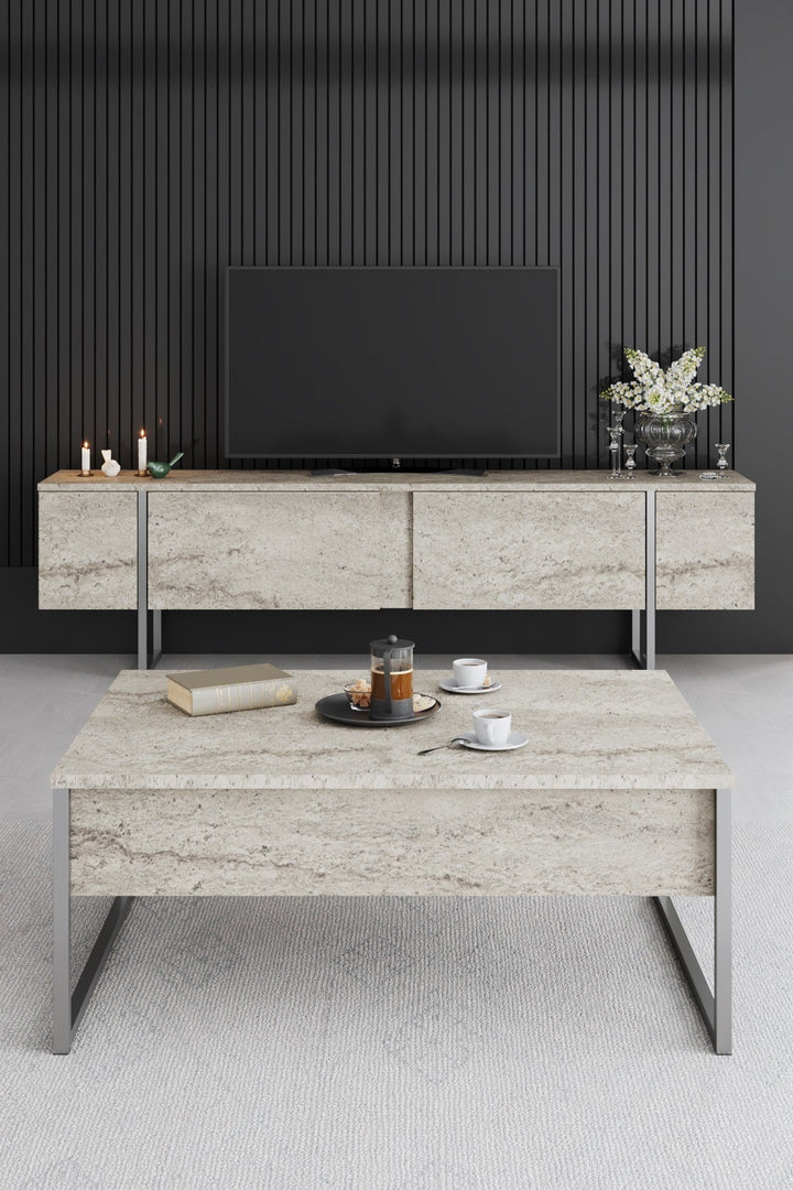Dohányzóasztal Luxe - Travertine, Silver-VASBÚTOR