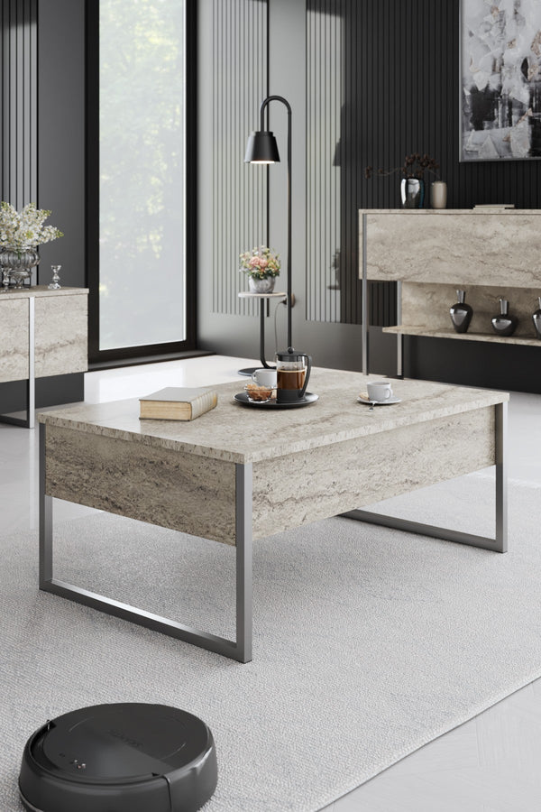 Dohányzóasztal Luxe - Travertine, Silver-VASBÚTOR