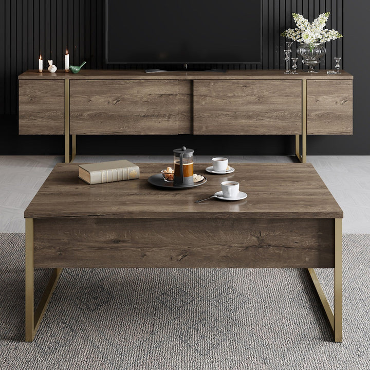 Dohányzóasztal Luxe - Walnut, Gold-VASBÚTOR
