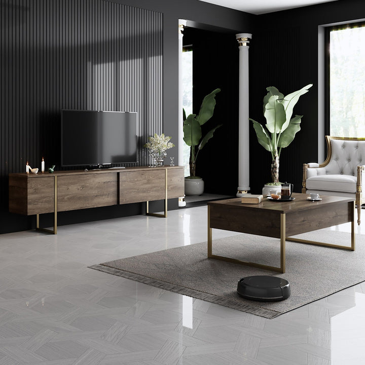 Dohányzóasztal Luxe - Walnut, Gold-VASBÚTOR