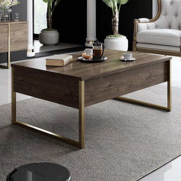 Dohányzóasztal Luxe - Walnut, Gold-VASBÚTOR