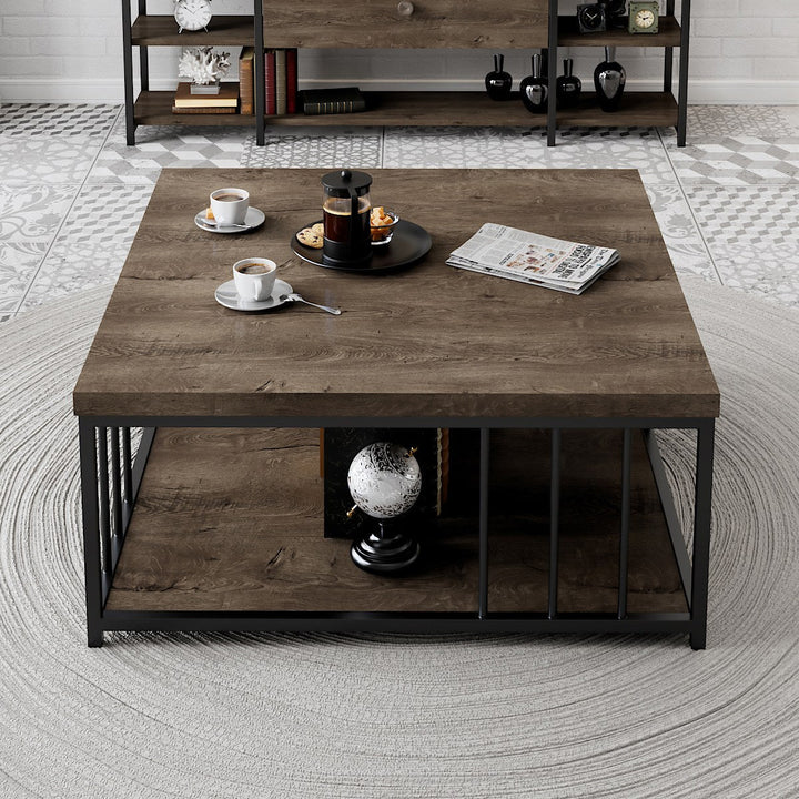 Dohányzóasztal Zenn - Walnut, Black-VASBÚTOR